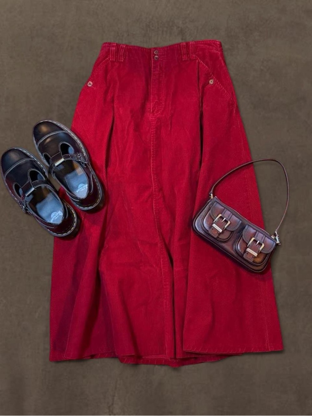 Deep Red Corduroy Midi Skirt